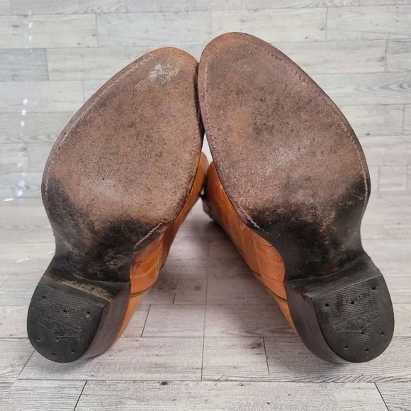 Vintage Nocona Western Brown Exotic Eel Leather Inlay Cowboy Boots Women's 6 C - Picture 8 of 11